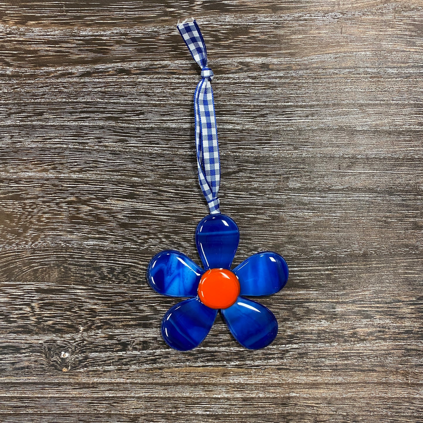 Fused Glass Ornament - Blue Daisy