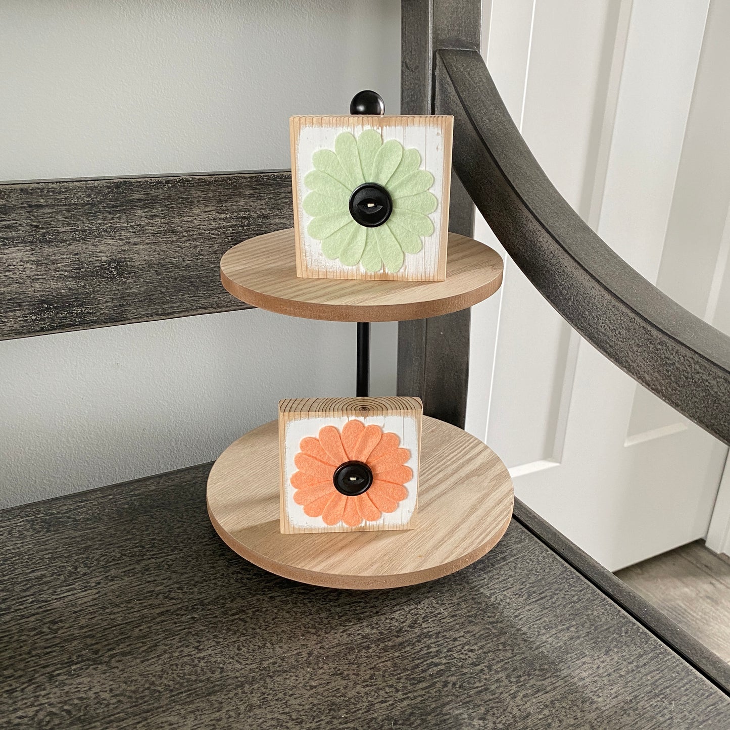 Felt Flower Decor - White and Mint Green