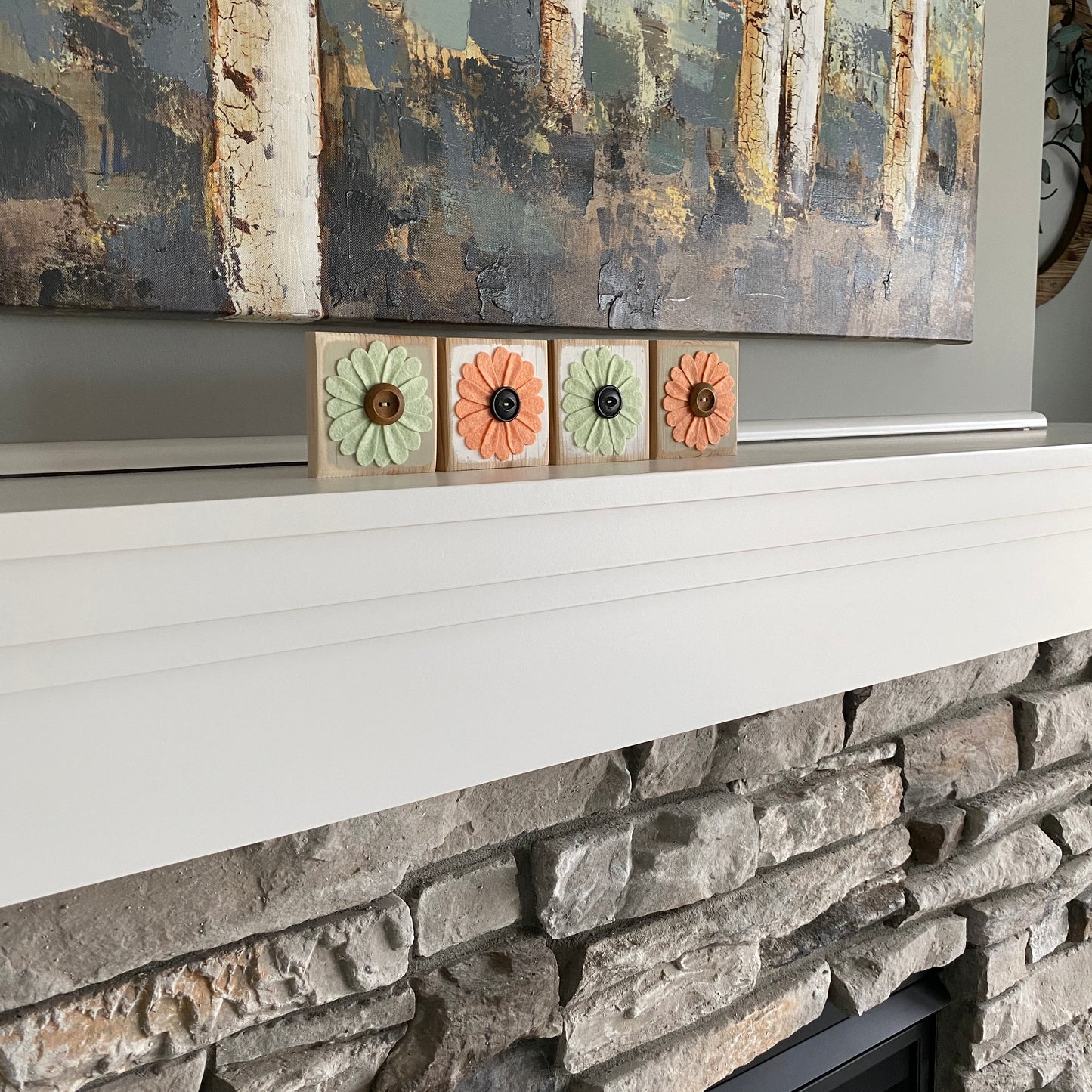 Felt Flower Decor - White and Mint Green