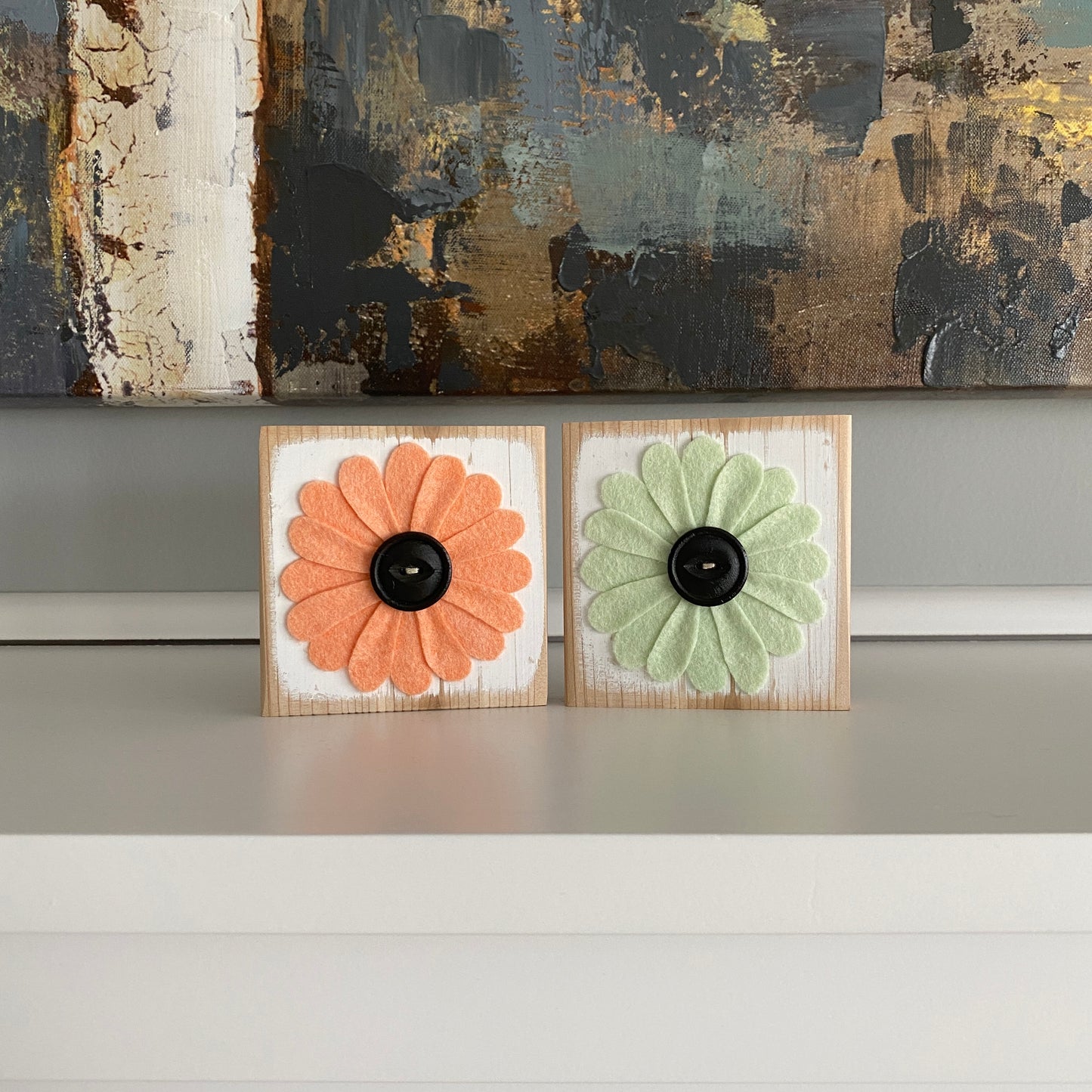 Felt Flower Decor - White and Mint Green