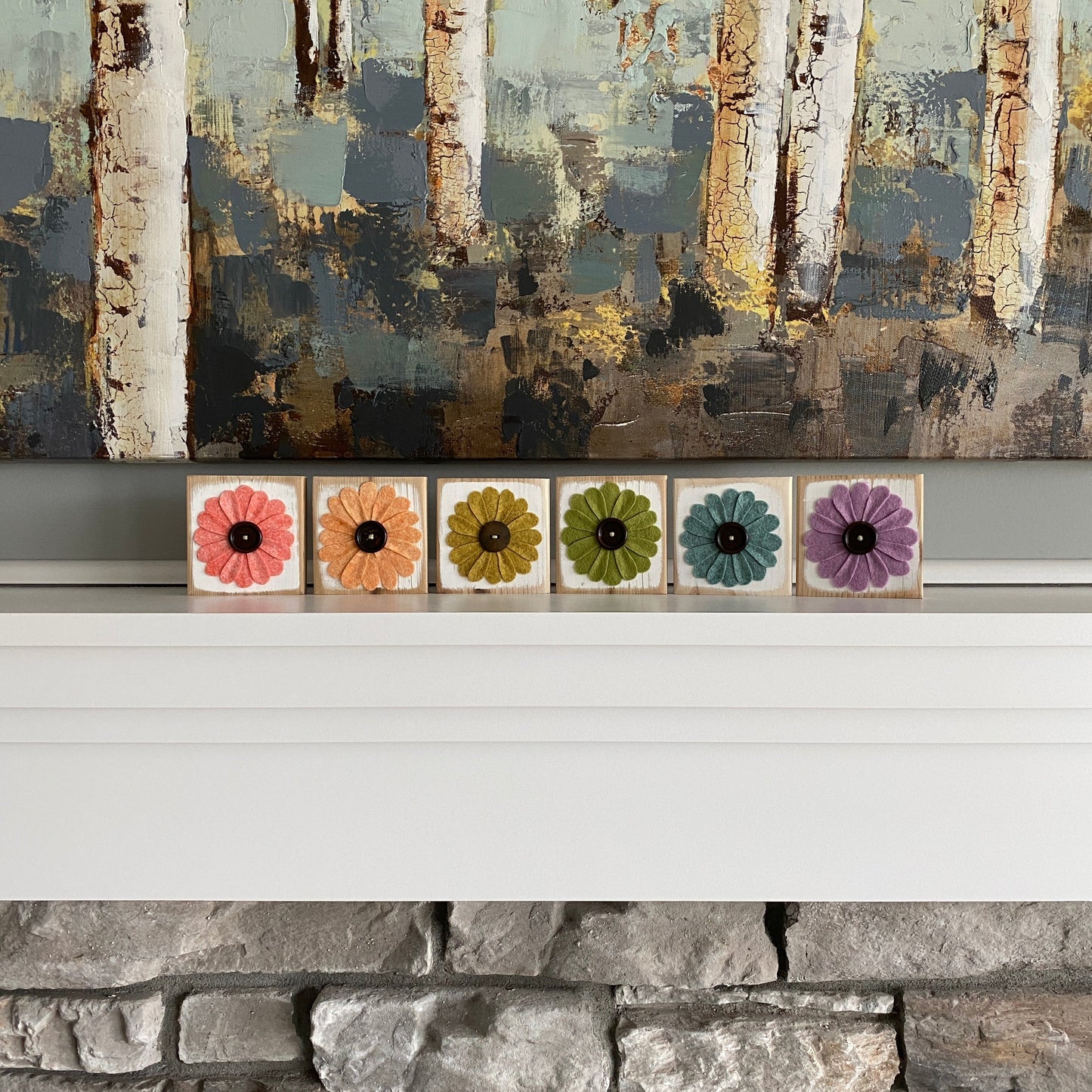 Felt Flower Decor - White and Green