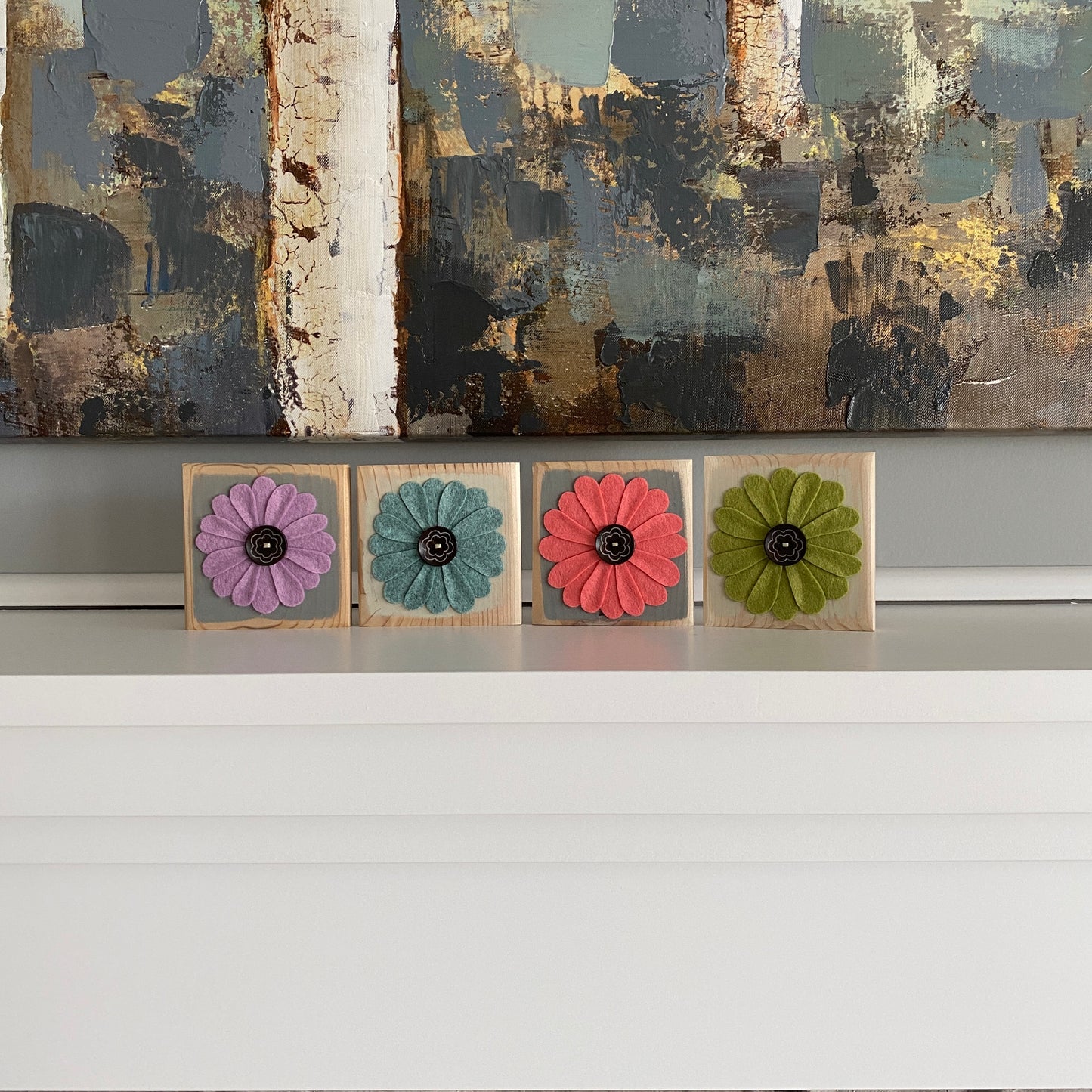 Felt Flower Decor - Gray and Purple