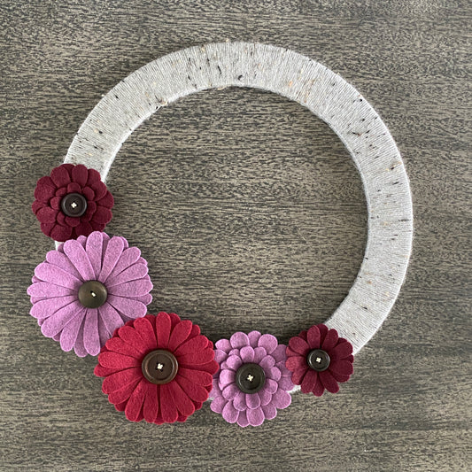 Felt Flower Wreath - Pink and Burgundy