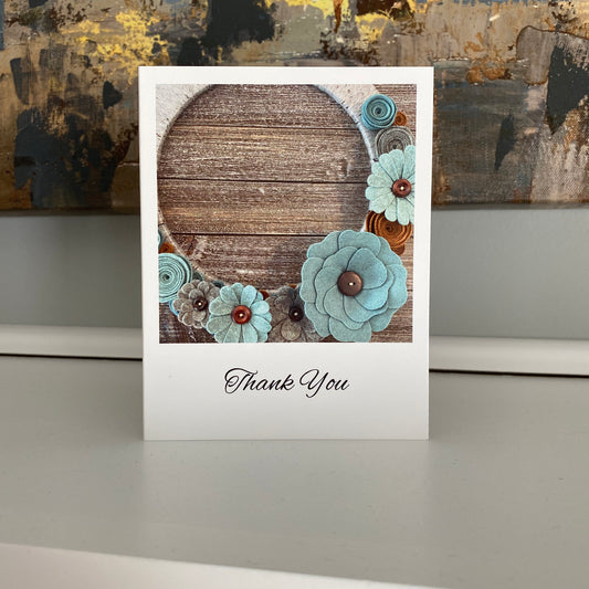 Greeting Cards - 5pc Set of Blank Thank You Cards - Teal Wreath