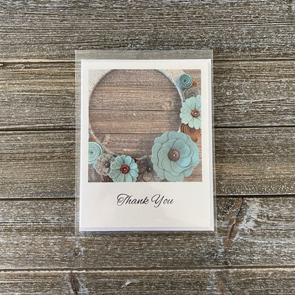 Greeting Cards - 5pc Set of Blank Thank You Cards - Teal Wreath
