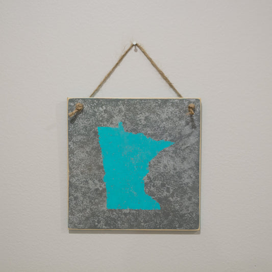 Minnesota Wall Decor - Metallic Painted Wood Wall Hanging Tile - Teal Minnesota Decor