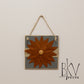 Felt Flower Wall Decor - Gray Painted Wood Tile with Rust Orange Felt Flower
