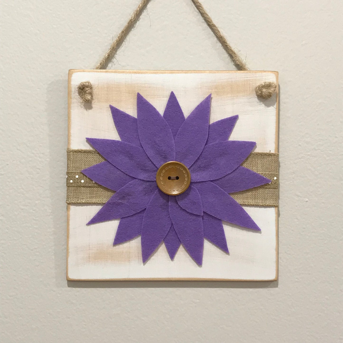 Felt Flower Wall Decor - White Tile with Purple Flower