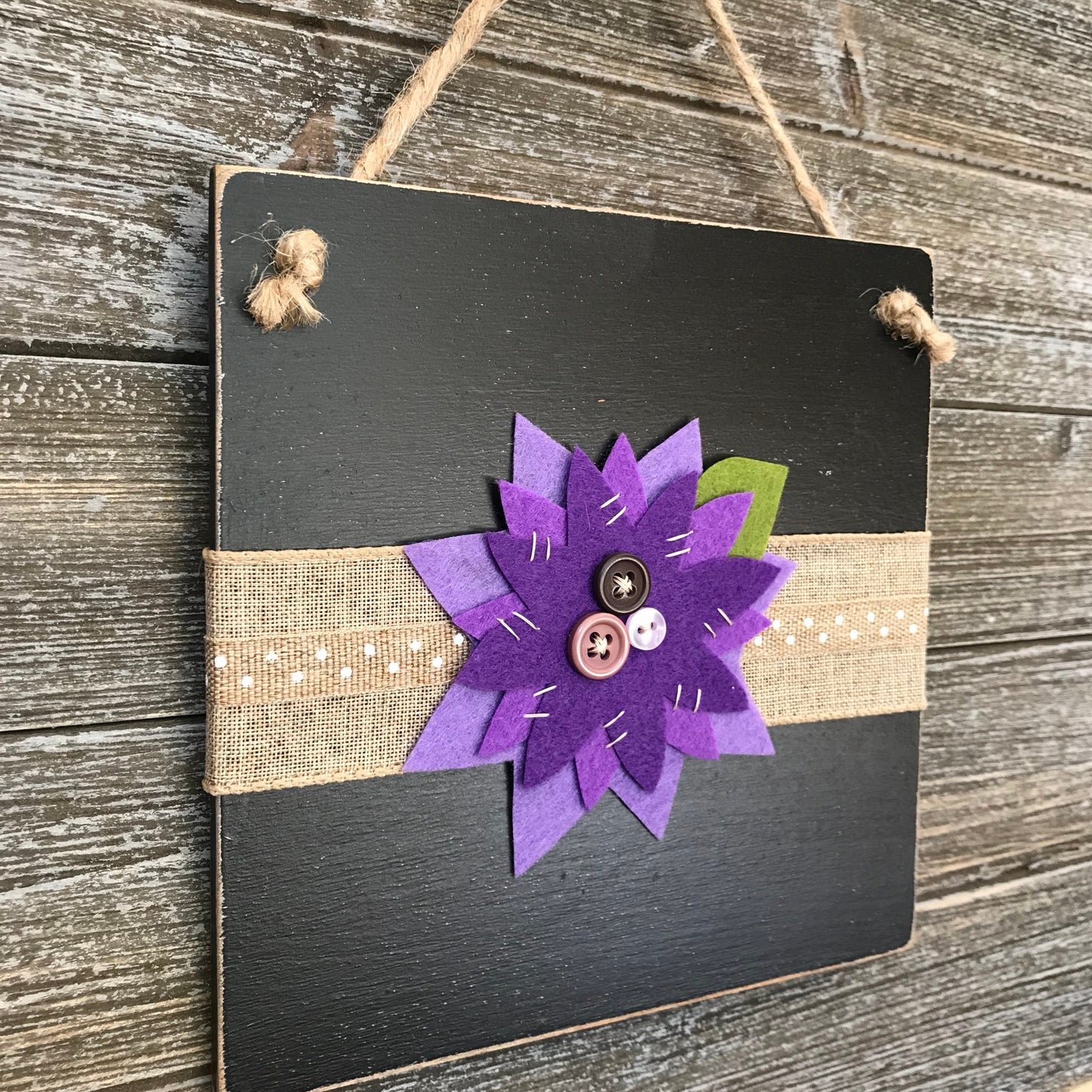 Felt Flower Wall Decor - Black and Purple Flower with Buttons