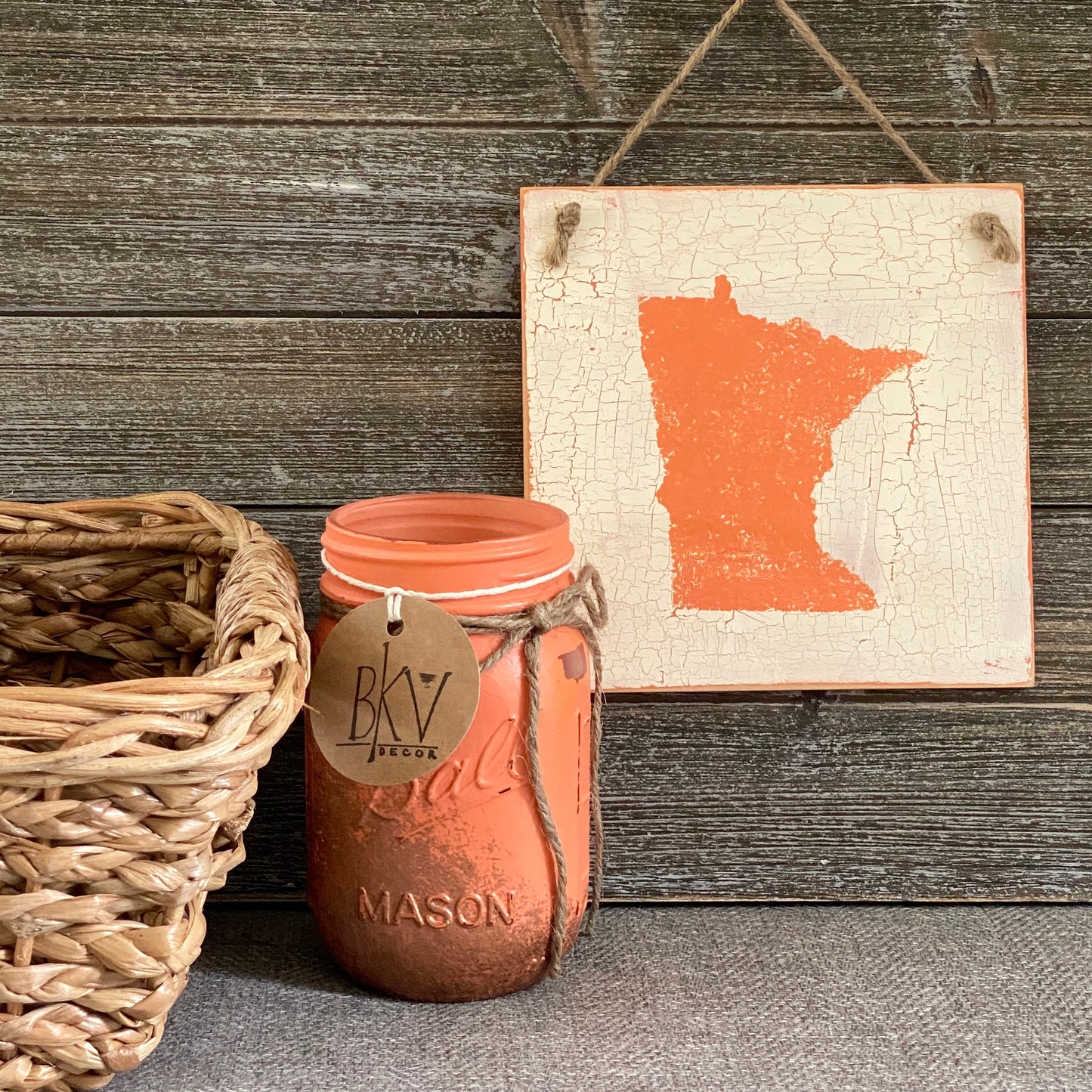 Painted Mason Jars - Coral and Gold