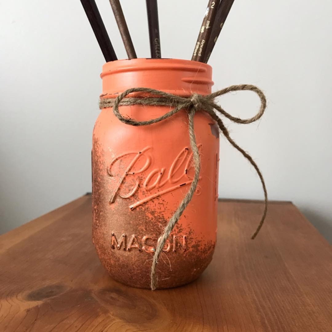 Painted Mason Jars - Coral and Gold