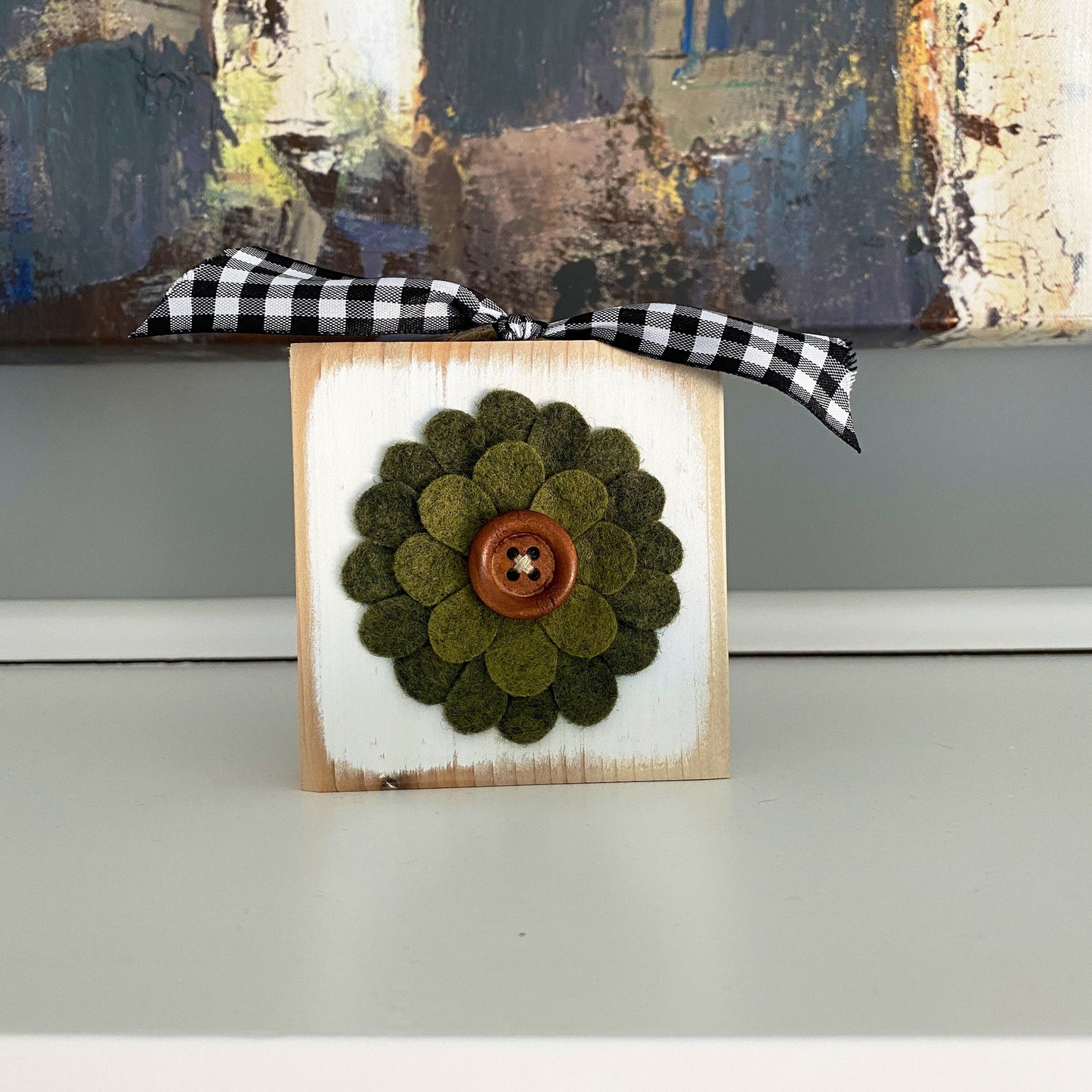 Felt Flower Ornament - White and Olive Green Flower Decor