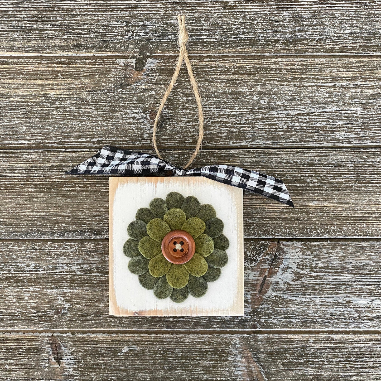 Felt Flower Ornament - White and Olive Green Flower Decor