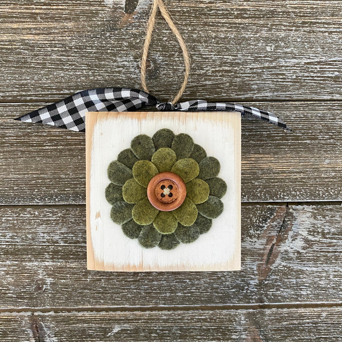 Felt Flower Ornament - White and Olive Green Flower Decor