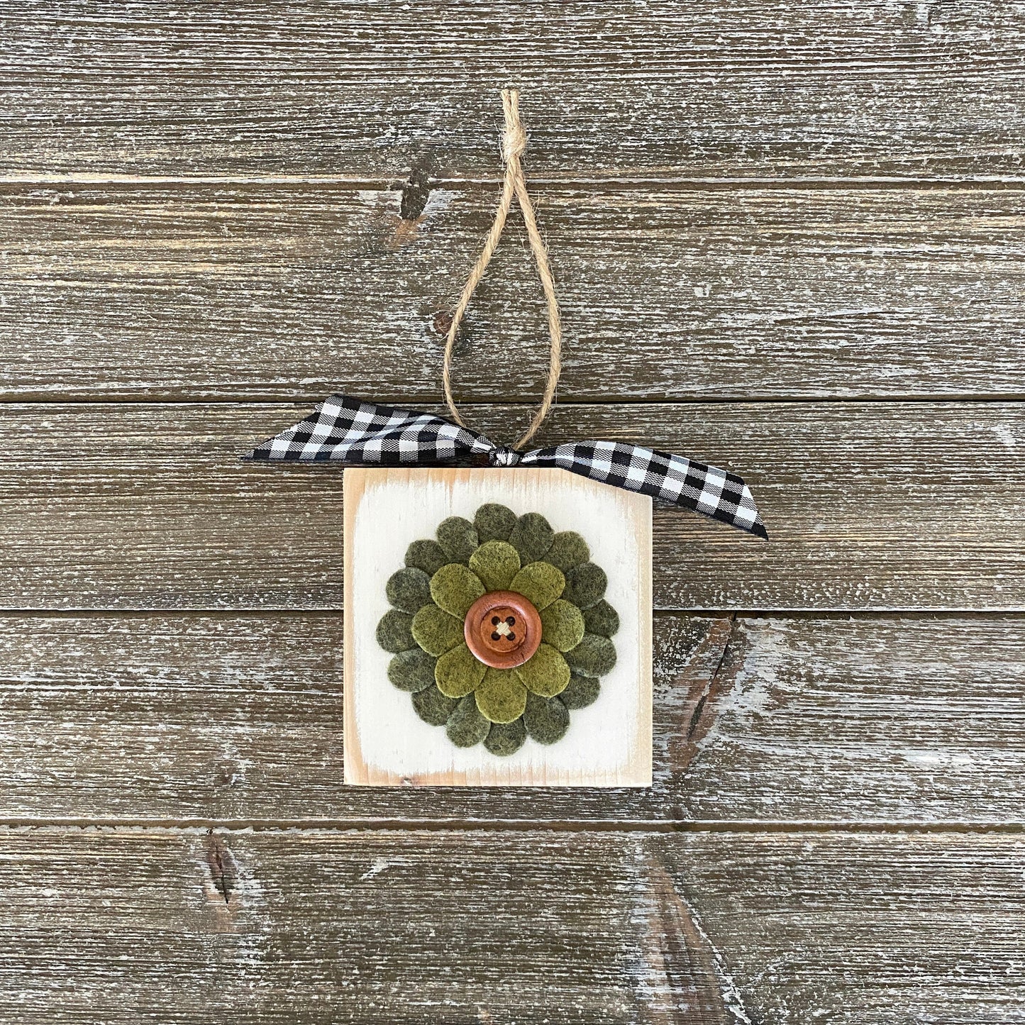 Felt Flower Ornament - White and Olive Green Flower Decor