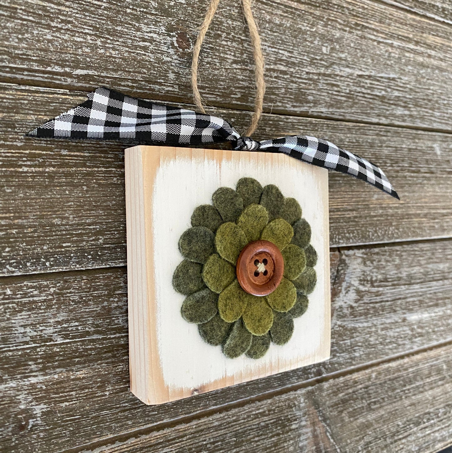 Felt Flower Ornament - White and Olive Green Flower Decor