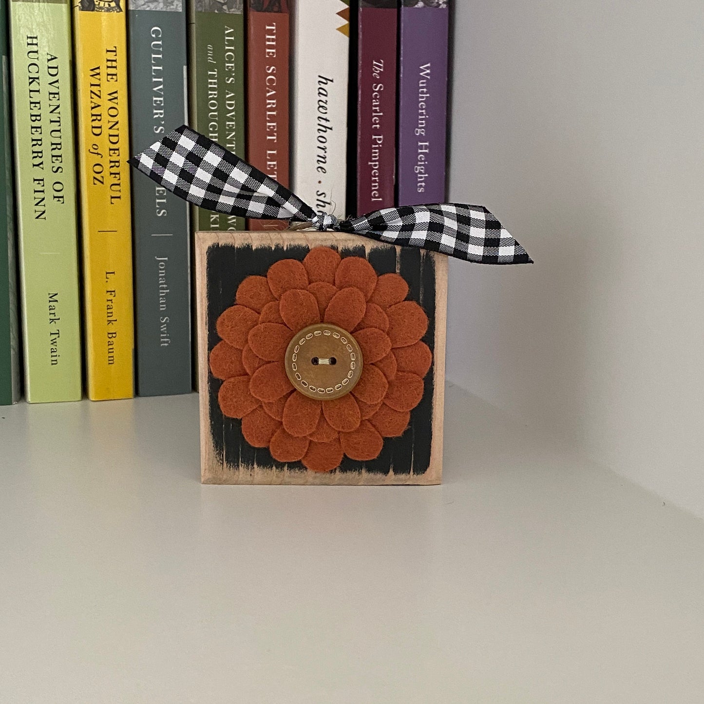 Felt Flower Ornament - Black and Burnt Orange Flower Decor