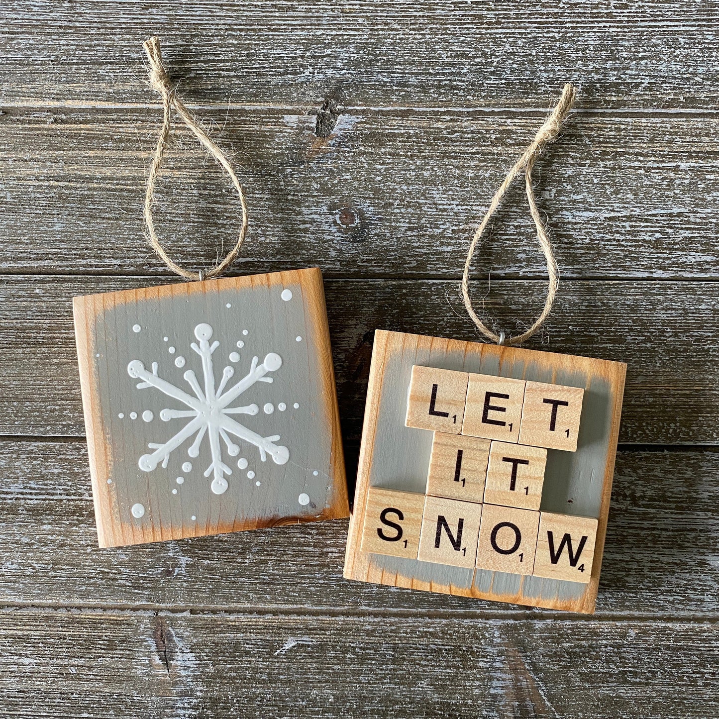 Christmas Decor - Let it Snow Ornament - Light Gray