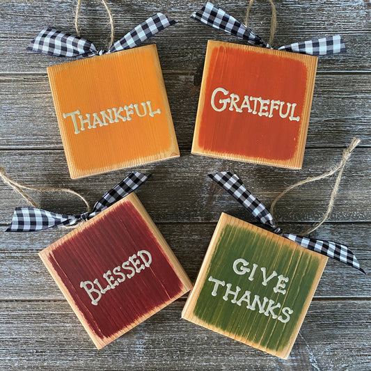 Thanksgiving Decor - Thankful Grateful Blessed Ornaments