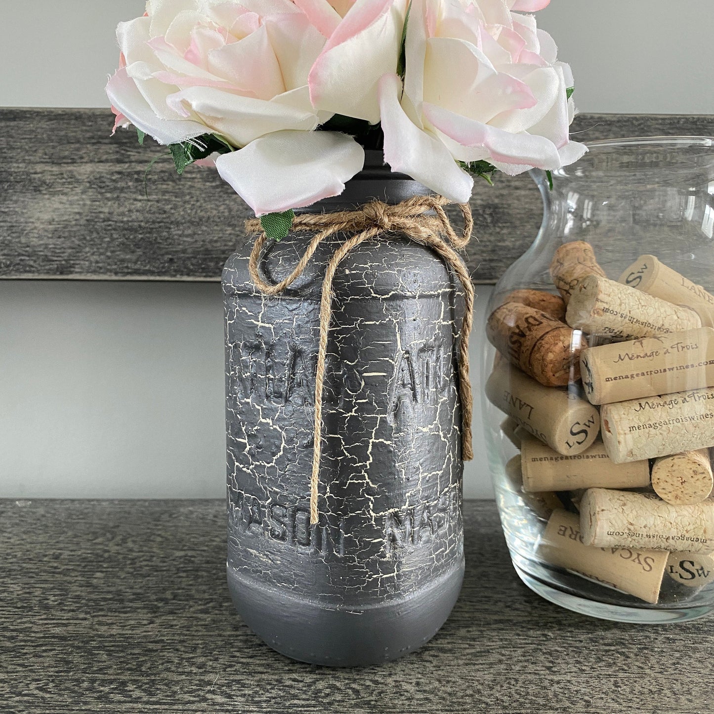 Painted Glass Jar - Charcoal Gray Farmhouse Mason Jar