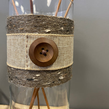 Yarn Wrapped Vase with Wood Button