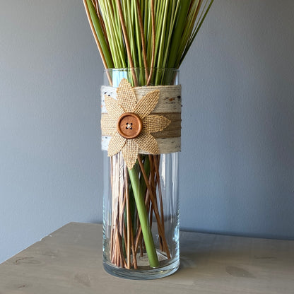 Yarn Wrapped Vase with Burlap Flower