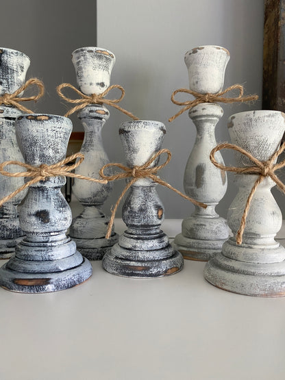 Farmhouse Decor - Candlestick Holders - Gray and White