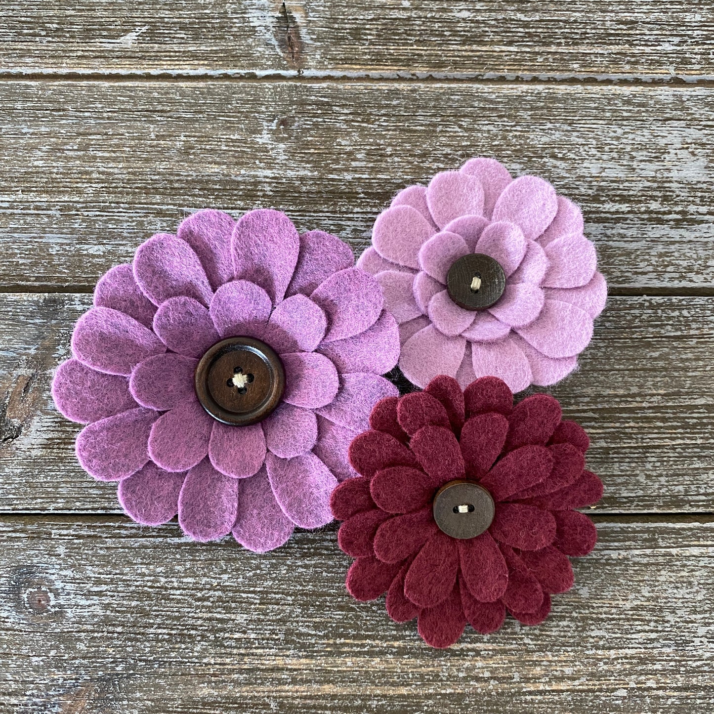 Felt Flower Embellishments for Crafts - Light Purple Flower with Wood Button - Small