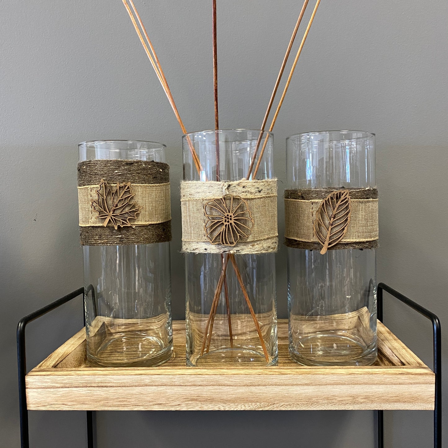 Yarn Wrapped Vase with Maple Leaf