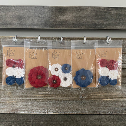 Felt Flower Embellishments for Crafts - Red White and Blue Flowers - Variety Pack