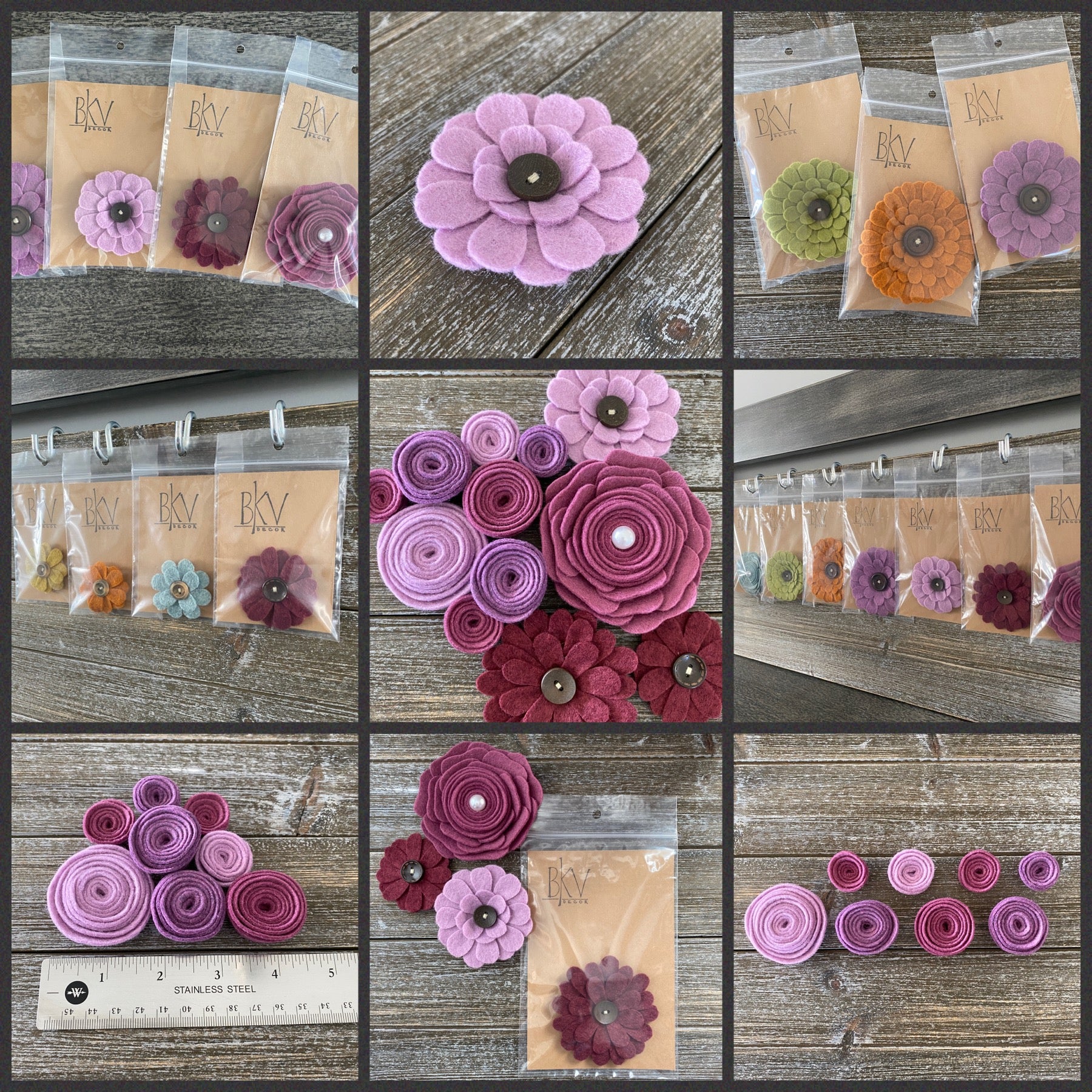 Felt Flower Embellishments for Crafts - Pink Flowers - Variety